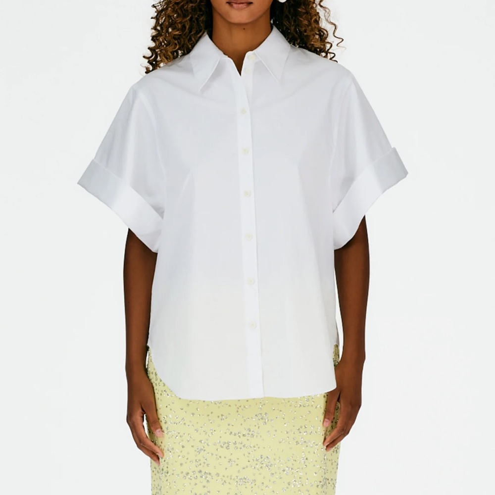 Tibi Eco Poplin Rolled Sleeve Button Down Shirt